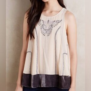 Anthropologie Moulinette Soeurs Velvet Trimmed Beaded Boho Tank size medium